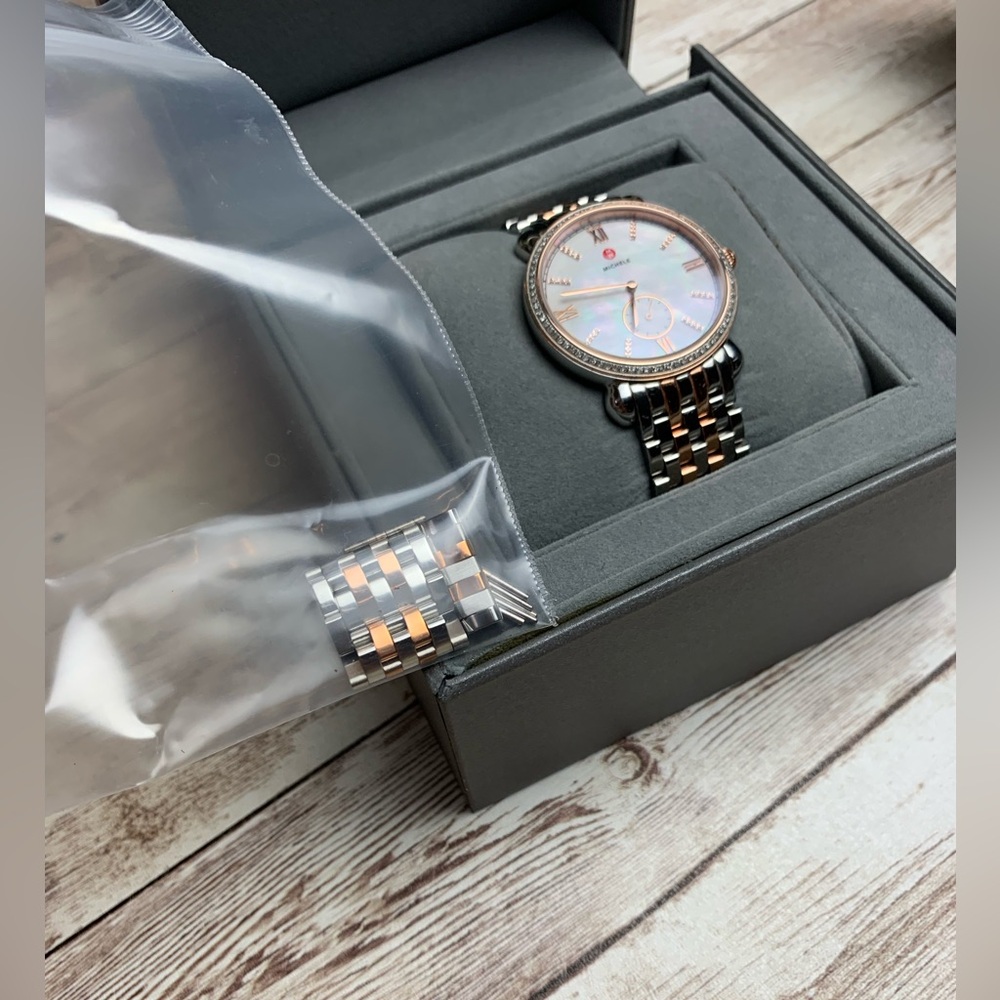 Michele | Two-tone Gracile Mother of Pearl Diamond Watch - Picture 9 of 10